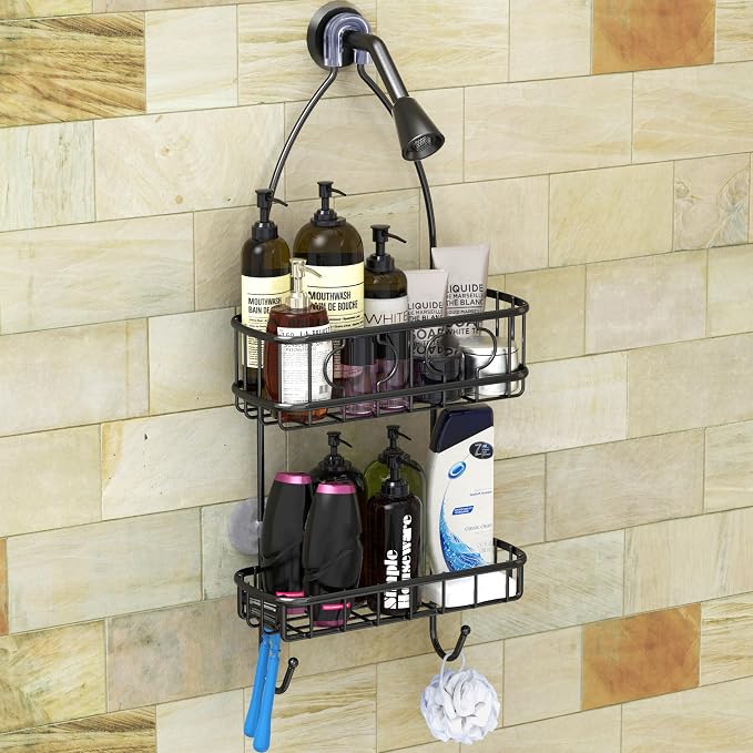 Simple Houseware Bathroom Hanging Shower Head Caddy Organizer, Black | (24 x 10.2 x 4.25 inches)