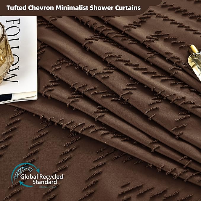 Siiluminisoy Brown Shower Curtain Fabric Shower Curtain for Bathroom 72 x 90 Tufted Chevron Textured Striped Modern Farmhouse Minimalist for Bathroom