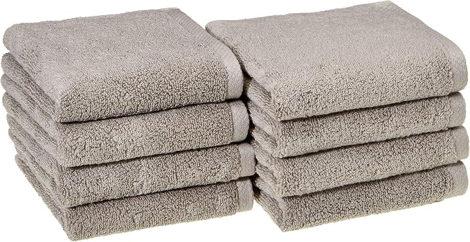 Amazon Basics 100% Cotton Lightweight Quick-Dry Hand Towel, 28" x 16", Platinum, 8-Pack