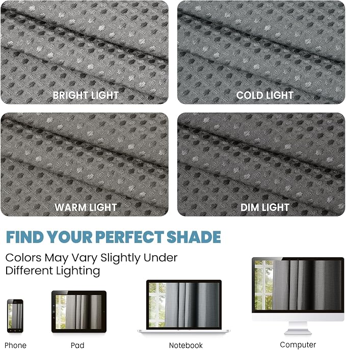 SORTTO No Hook Shower Curtain with Snap in Liner Set Waffle Shower Curtain for Bathroom Hotel Style Fabric Waterproof Inner Liner，71" W x 80" H, Dark Grey