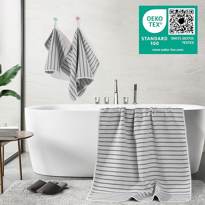 POLYTE 430 GSM Poly Blend Microfiber Quick Dry Waffle Bath Towel Set of 6 | 2-Body Towels, 2-Hand Towels, 2-Wash cloths, Oversize, Lint Free