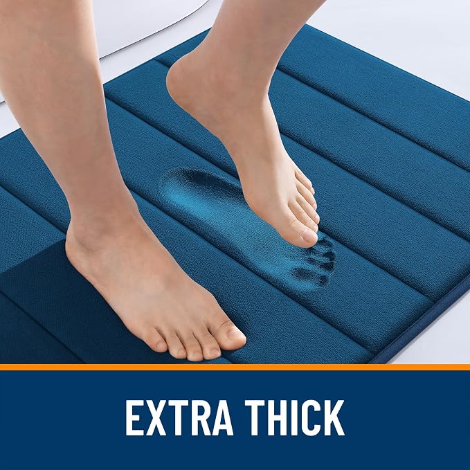 OLANLY Memory Foam Long Bathroom Rugs Runner 59x24, Super Soft Absorbent | Navy Blue, Quick Dry Bath Mat, Machine Washable Shower Floor Rugs, Bathmat Carpet for Bathroom Floor, Tub and Shower