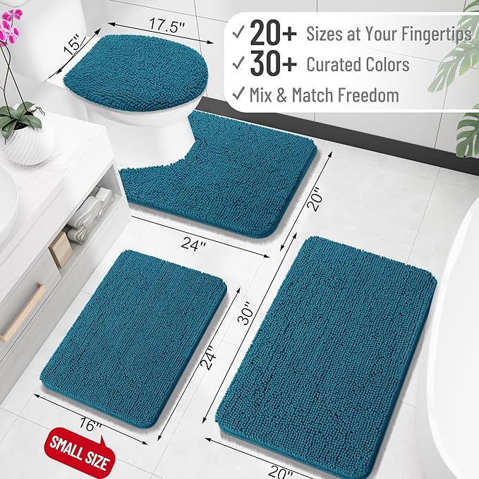 OLANLY Bathroom Rugs 30x20, Extra Soft Absorbent Chenille Bath Rugs | Peacock Blue, Quick-Drying Rubber Backing, Washable Bath Mat for Bathroom Floor, Tub and Shower, Home Decor Accessories