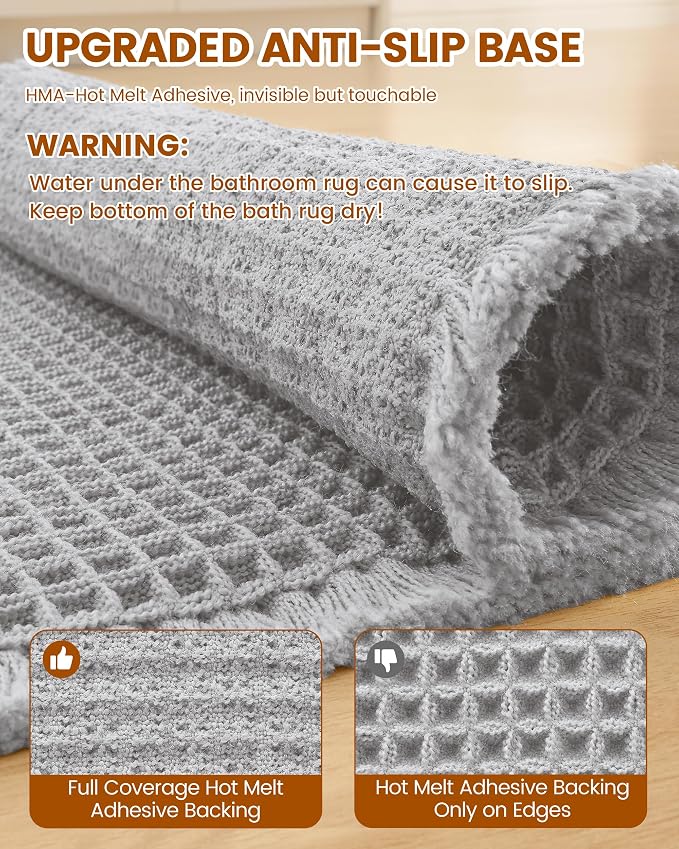 Smiry Waffle Bath Mat 24X16, Extra Soft Absorbent Bathroom Rugs, Light Grey | Non Slip Machine Washable Quick Dry Bath Rugs for Bathroom Floor, Tub, Shower, Home Decor Accessories