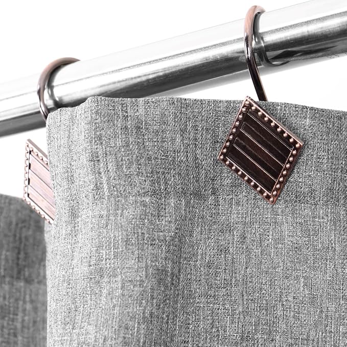 Vintage Bronze Shower Curtain Hooks: 12PCS Geometric Bathroom Curtain Ring | Elegant Rust Proof Metal Diamond Shower Hooks, Stylish Decorative Curtain Rod Hangers for Modern Bathroom Decor