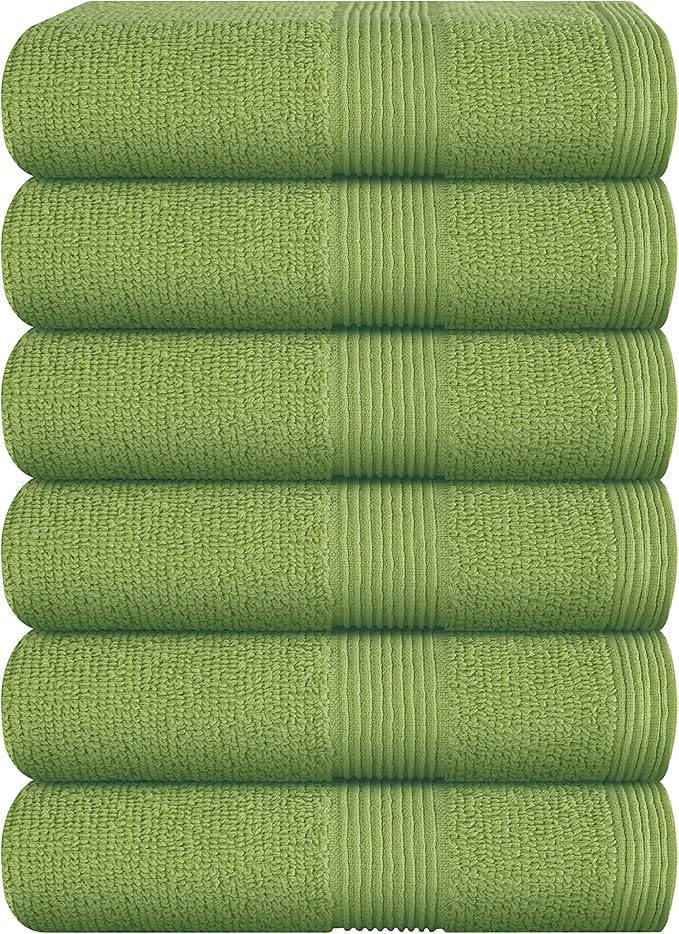 Ultra Soft 6-Piece Hand Towel Set 16x28-100% Ringspun Cotton - Durable & Highly Absorbent Hand Towels - Ideal for use in Bathroom, Kitchen, Gym, Spa & General Cleaning - Kiwi Green