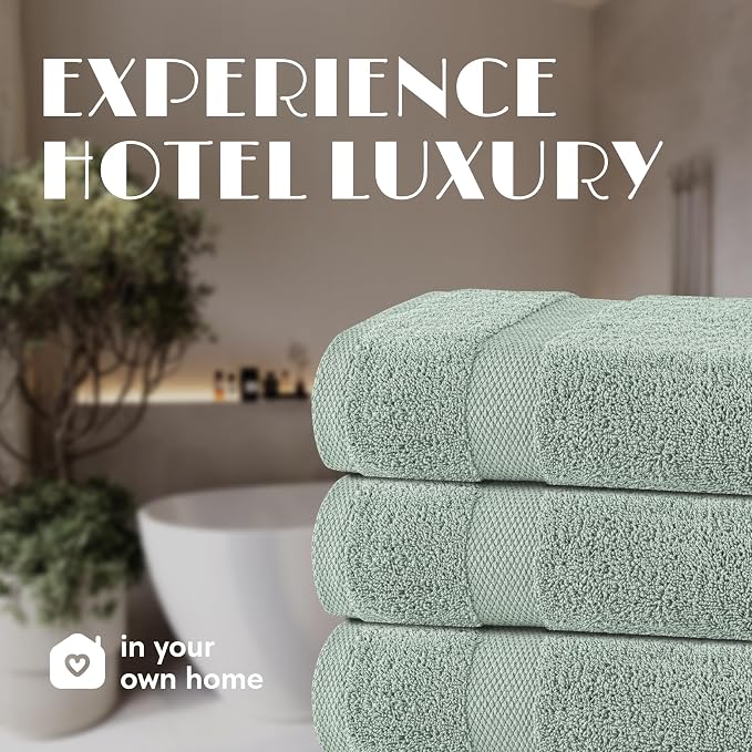 White Classic Green Bath Towels 27x54 Inch, Cotton Towel Set for Bathroom, Hotel, Gym, Spa, Soft Extra Absorbent Quick Dry 4 Pack