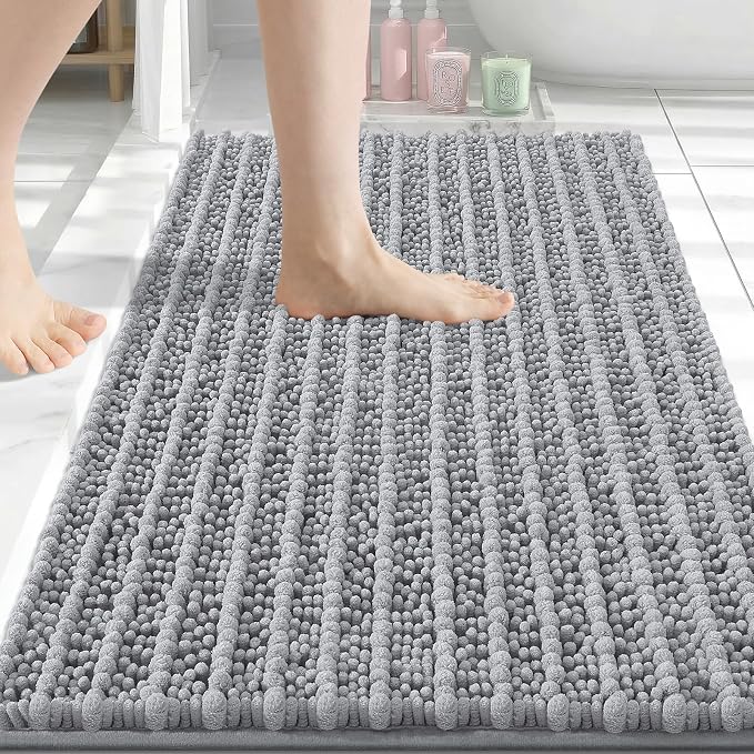 Arotive Bathroom Rugs Mat 30x20, Soft Absorbent Chenille Shaggy Bath Mat | Light Grey, Machine Wash Dry, Bath Rugs for Bathroom Floor, Tub and Shower, Home Decor Accessories