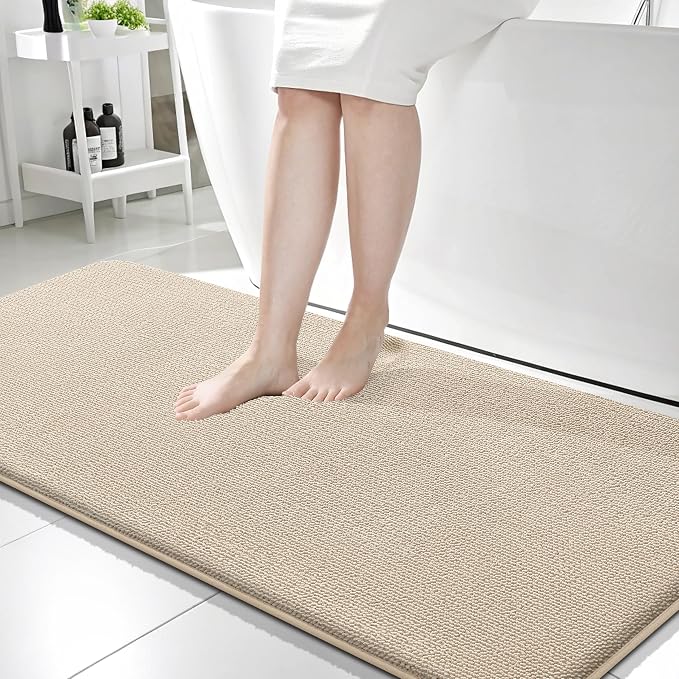 OLANLY Memory Foam Bathroom Runner Rugs 59x24, Absorbent Long Mat, Beige | Soft Quick Dry Bath Rugs, Non-Slip Carpet, Machine Washable Mat for Bathroom Floor, Tub and Shower, Home Decor Accessories