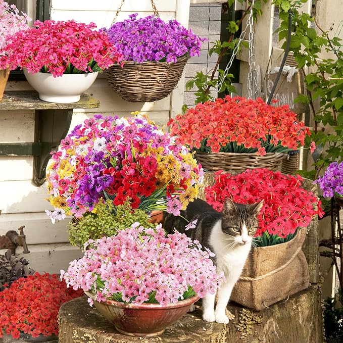 AGIRL Artificial Flowers Outdoor UV Resistant Fake Plant Garden Patio Decor | 24 Bundles,No Fade Plastic Faux Flowers for Hanging Planters front porch yard Indoor Outside,grave decorations for cemetery