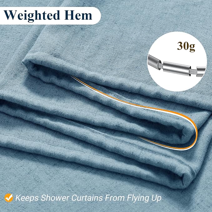 Blue Linen Shower Curtain, Cloth Textured Fabric Shower Curtain Set with Hooks, Simple Elegant Modern Farmhouse Country Ultra Thick Bath Curtains for Bathroom,Water Repellent,72x78