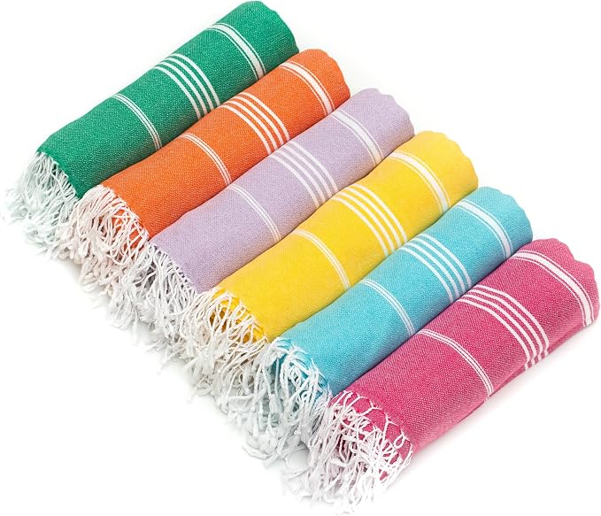 Turkish Beach Towel, Oversized 72x40, Turkish Cotton, Set of 6 | Sand Free, Quick-Dry, Absorbent Bath Towel, Lightweight Blanket & Compact for Travel, Beach, Pool, Gym, Spa