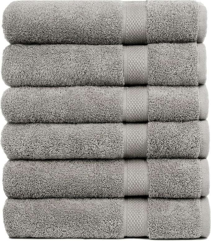 Pleasant Home Bath Towels Set of 6 (24” x 50”) 100% Cotton, Gray | 515 GSM | Lightweight, Soft & Highly Absorbent Luxury Towels for Bathroom | for Gym, Pool & Spa