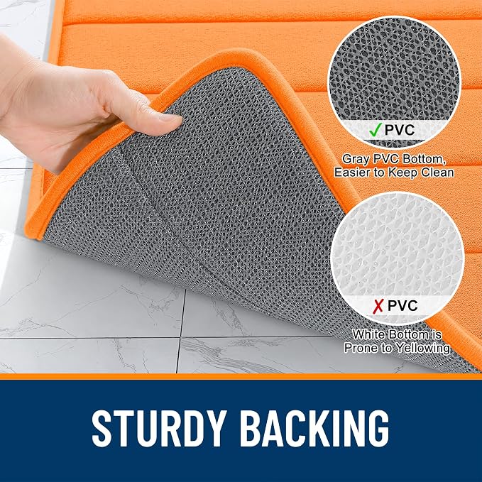 OLANLY Memory Foam Large Bath Mat 40x32, Super Soft Absorbent Bathroom Rugs | Orange, Quick Dry Bath Rug, Machine Washable Shower Floor Mats, Bathmat Carpet for Bathroom Floor, Tub and Shower