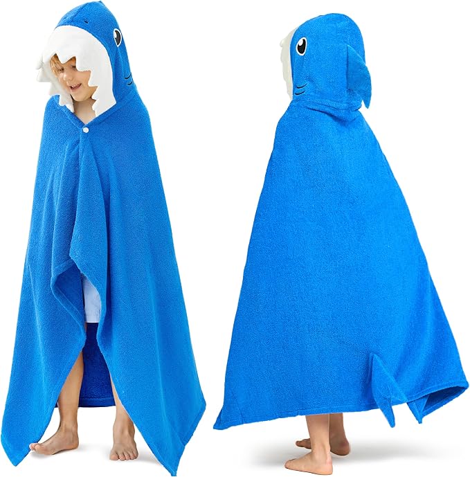 Joiedomi Shark Hooded Towel for Kids Soft 100% Cotton Bath Beach Towel 30" x 50" for Kids 3-8 Years Toddler Pool Poncho with Hood Absorbent Swim Wrap for Boys Girls