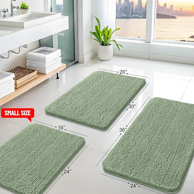Arotive Bathroom Toilet Rugs Chenille U Shaped 20x20, Sage Green | Extra Soft Absorbent Shaggy Chenille Contour Bath Rugs for Toilet, Machine Washable Rubber Backing Contoured Bath Mats