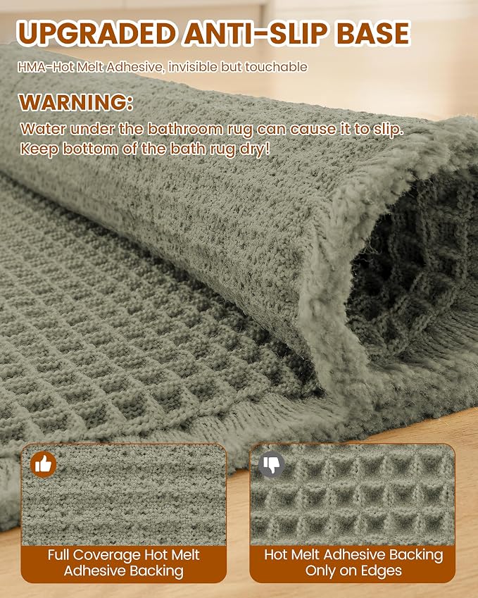 Smiry Waffle Bath Mat 59X35, Extra Soft Absorbent Bathroom Rugs, Green | Non Slip Machine Washable Quick Dry Bath Rugs for Bathroom Floor, Tub, Shower, Home Decor Accessories