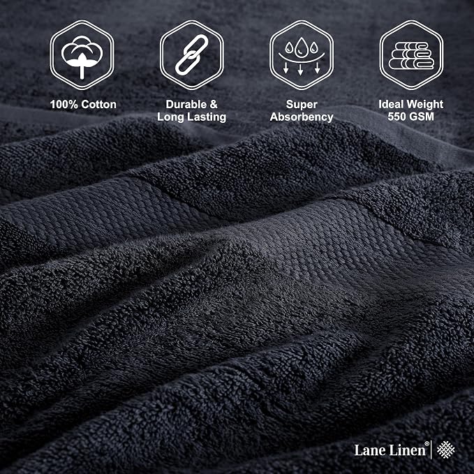 LANE LINEN Large Bath Sheets Absorbent Quick Dry 100% Cotton 2 Pack - Black | Large Bath Sheets - Classic Terry Weave, Densely Woven, Coordinated Colors, Everyday Durability, OEKO-TEX Certified