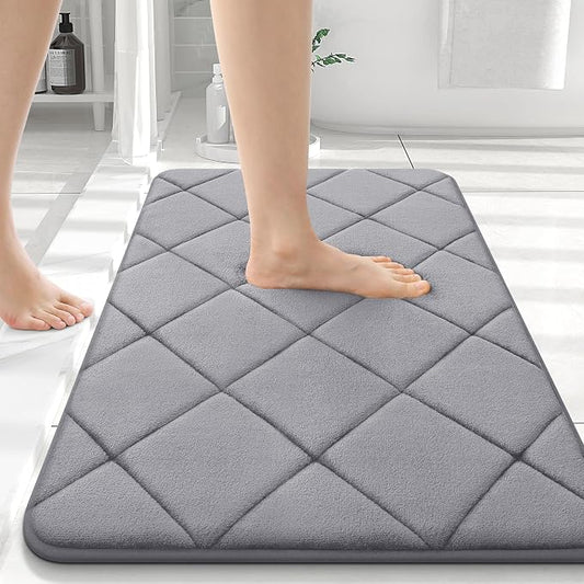 OLANLY Memory Foam Bath Mat 36x24, Ultra Soft and Absorbent Bathroom Rugs | Medium Grey, Quick Dry, Machine Washable Shower Bath Rugs, Comfortable Bath Carpet for Bathroom Floor, Tub and Shower