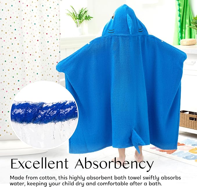 Joiedomi Shark Hooded Towel for Kids Soft 100% Cotton Bath Beach Towel 30" x 50" for Kids 3-8 Years Toddler Pool Poncho with Hood Absorbent Swim Wrap for Boys Girls