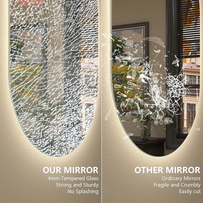 40x30 Inch Oval LED Bathroom Mirror for Wall | Dimmable Lighted Bathroom Mirror, Shatter-Proof, 3 Colors, Defogging, Pill-Shaped, Memory (Horizontal/Vertical)