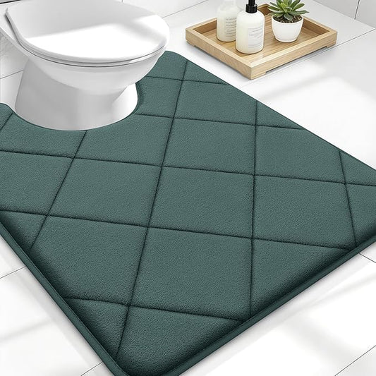 OLANLY Memory Foam Toilet Rugs U-Shaped 24x20, Ultra Soft and Absorbent | Blackish Green, Quick Dry Commode Contour Rugs, Machine Washable, Comfortable Bathroom Contour Bath Mats for Toilet Base