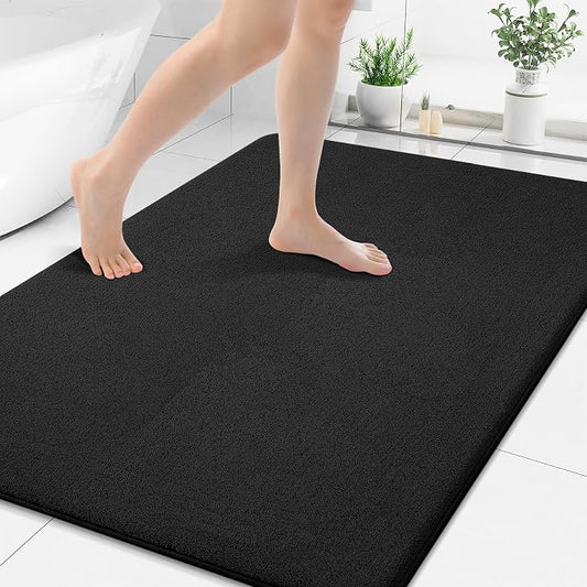 Smiry Memory Foam Bath Mat 44x32, Extra Soft Absorbent Bathroom Rugs | Black Quick Dry, Machine Washable Bath Mats for Bathroom, Shower, Tub and Home Decor Accessories