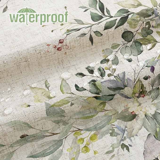 SageGreen Linen Eucalyptus Shower Curtain, Watercolor Floral, 72x78 | Watercolor Plant Leaves Floral Print, Polyester Linen Blend Bathroom Decor, Machine Washable, Rustproof Grommets