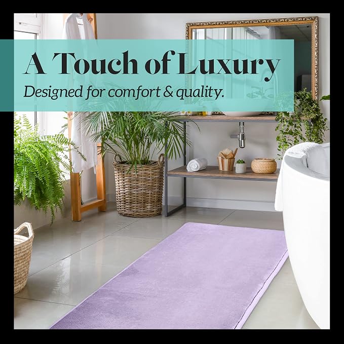 Memory Foam Bath Mat Non Slip Absorbent Super Cozy Velvet Bathroom Rug Carpet (24 inches X 48 inches, Lavender)