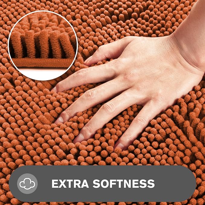 Bathroom Runner Rug 24 x 60 Inch – Extra Large Long Bath Mat | Absorbent and Washable Thick Chenille Bath Rug Non-Slip Runner Rug for Bathroom, Shower, Sink(Burnt Orange)