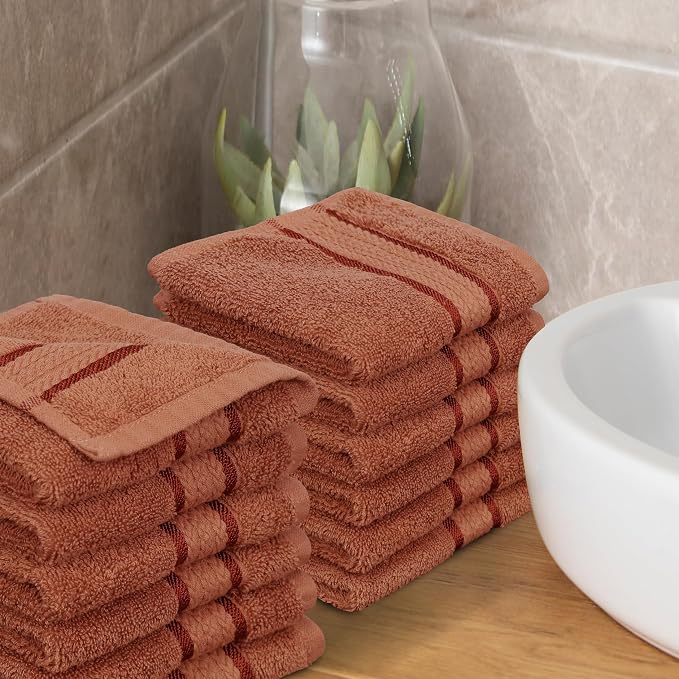 COTTON CRAFT Ultra Soft Washcloths - 12 Pack 100% Ringspun Cotton Facecloth | Large 12x12 inch Mocha Wash Cloths - Plush 580 GSM Absorbent Quick Dry Everyday Luxurious Wash Towels for Baby Spa Gym Travel