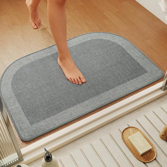 Half Circle Bath Mat, Thin Bathroom Rugs Fit Under Door, Grey 16x24 | Non Slip, Quick Dry Absorbent, Rubber Backing Washable, Semi Circle Bathmat for Bathroom Floor, Tub and Shower, Home Decor