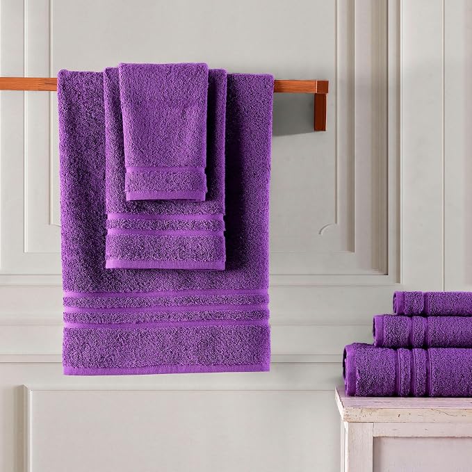 Hawmam Linen Purple 6 Piece Bath Towels Set for Bathroom Original Turkish Cotton Soft, Absorbent and Premium 2 Bath Towels, 2 Hand Towels, 2 Washcloths