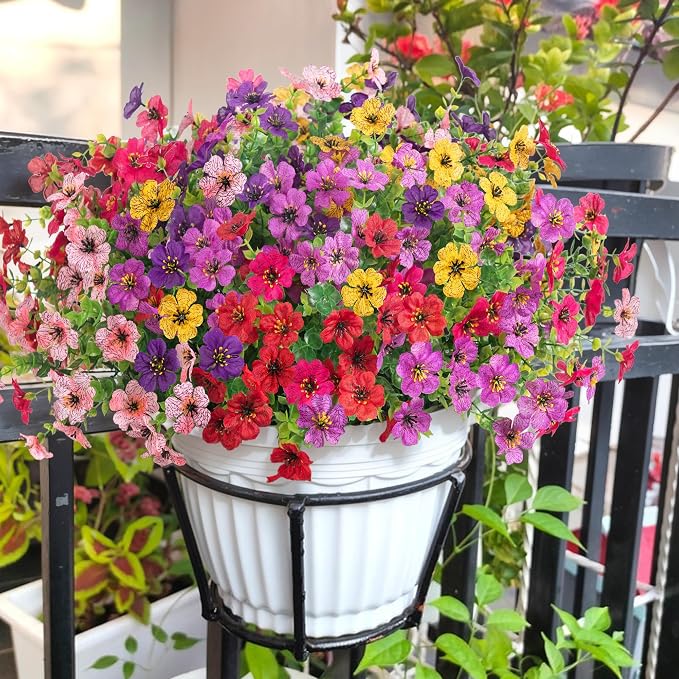 Artificial Flowers for Outdoor Indoor Garden Home Decoration, Faux Flower Daisy with Eucalyptus Leaves Fake Plants Greenery Boxwood Porch Patio, 12 Bundles (6 Multicolor)