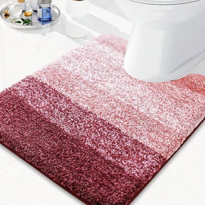Arotive Microfiber Bathroom Rugs, Soft Absorbent Contour Toilet Rugs, 24x20 | Burgundy, Rubber Backing Thick Plush Machine Washable Dry Bath Mats for Toilet Base, U-Shape
