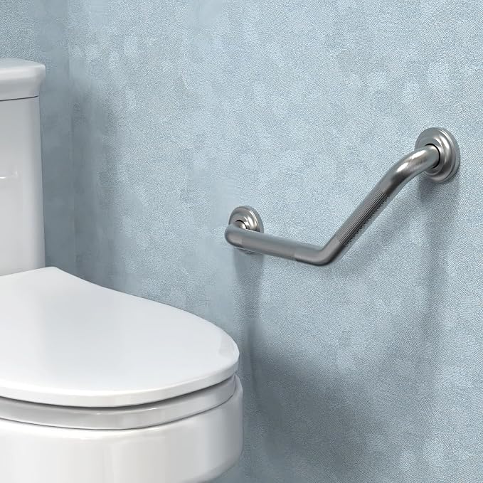 1-1/4 x 16inch Angled Grab Bar for Stud Mount with Knurled Grip, Bathroom Mobility Aid, ADA Compliant Heavy Duty 500lbs Support, Rustproof Stainless Steel (Brushed Nickel)