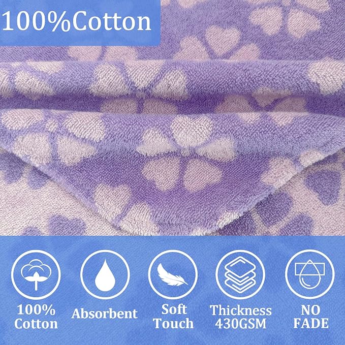 VOOVA & MOVAS Kids Poncho Towel, 4-6 Years, 100% Cotton,Purple Flower | Floral Jacquard Pattern, Soft, Absorbent & Quick Dry, Suitable for Bath, Pool, Swim and Beach