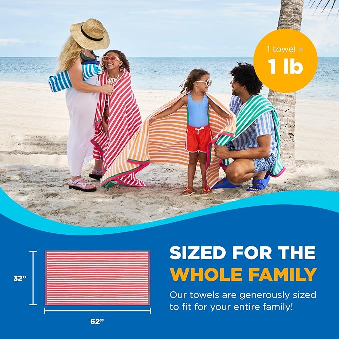 Kaufman - Colorful Racing Striped Beach & Pool Towel - Extra Large Beach Towel - Soft & Absorbent 100% Cotton Towels - Assorted Colors - 30" x 60" - 4 Pack