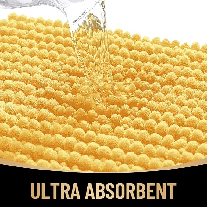 OLANLY Thick Chenille Bathroom Runner Rugs Mats 44x24, Yellow | Soft Absorbent Bath Rugs, Rubber Backing, Machine Wash Dry, Bath Mats for Bathroom, Tub and Shower, Home Decor Accessories