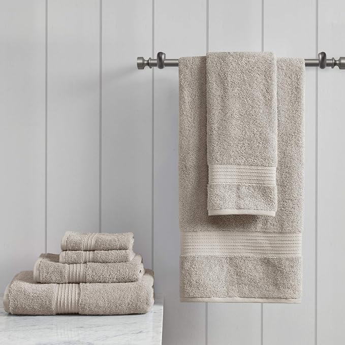 Madison Park Organic Cotton Bath Towel Set Absorbent, 6 Piece, Tan | Quick Dry, Plush Feel, Hotel Quality for Bathroom, Oversized, OEKO-TEX Certified