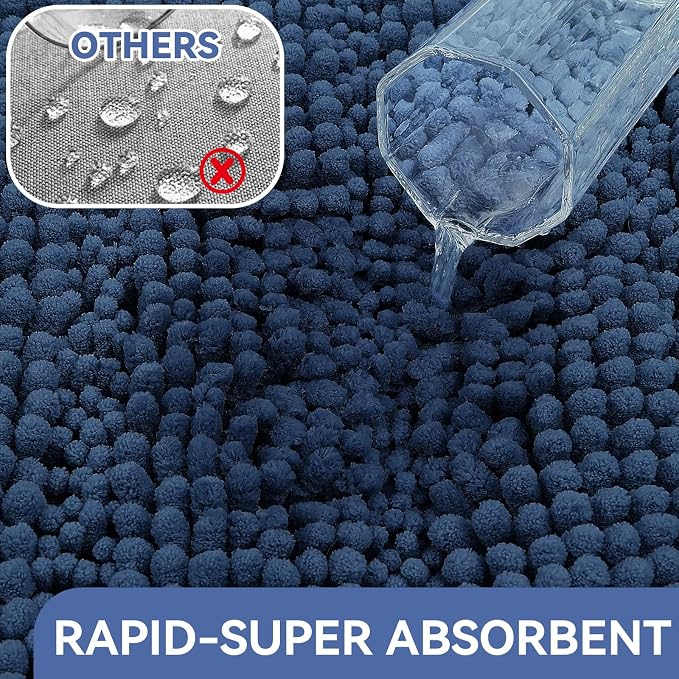 Bcoimo Small Bath Rug Mat,Chenille Extra Soft Navy Bathroom Mats for Floor | Non Slip with Rubber Backing Bathroom Rugs;High Absorbent And Quick Dry Microfiber mat; Machine Washable;Extra Soft Bath Rug