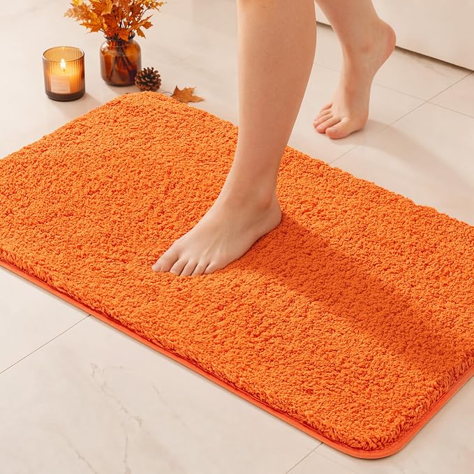 MIULEE Fall Orange Large Bathroom Rugs Soft Microfiber Bath Mat 24x36 Inch | Absorbent, Non Slip, Quick Dry, Fluffy Bath Rugs for Bathroom Floor Tub Showers, Machine Washable