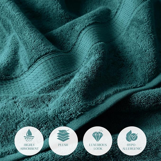 Superior Egyptian Cotton Plush & Absorbent, Bath Towel Set of 4, Teal | Quick Dry, Soft Luxury Towel Set, Bath Essentials for Bathroom, Guest Bath, Spa, 4 Piece Bath, Madeline Towels