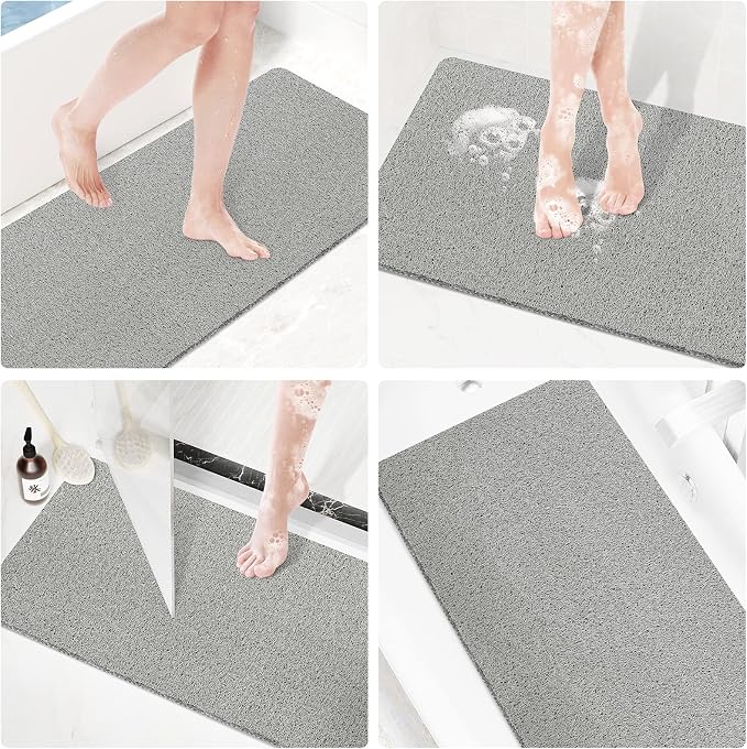 SoftDuo Shower Mat Bathtub Mat Non-Slip Soft Tub Mat | 47x16 inch,PVC Loofah Bath Mat with Drain for Tub and Bathroom,Quick Drying,Grey