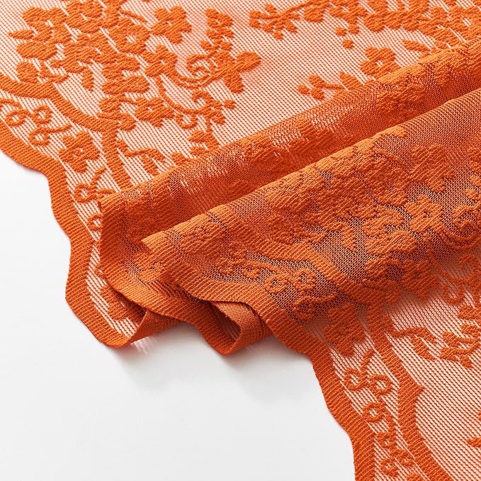 TUDECO 36 Inch Orange Lace Shower Curtain with Valance, 36''W x 72''L | Stall Shower Curtain, Floral Pattern, Vibrant, Fall Bathroom Decor, Brightens Space, Gentle Privacy, Machine Washable