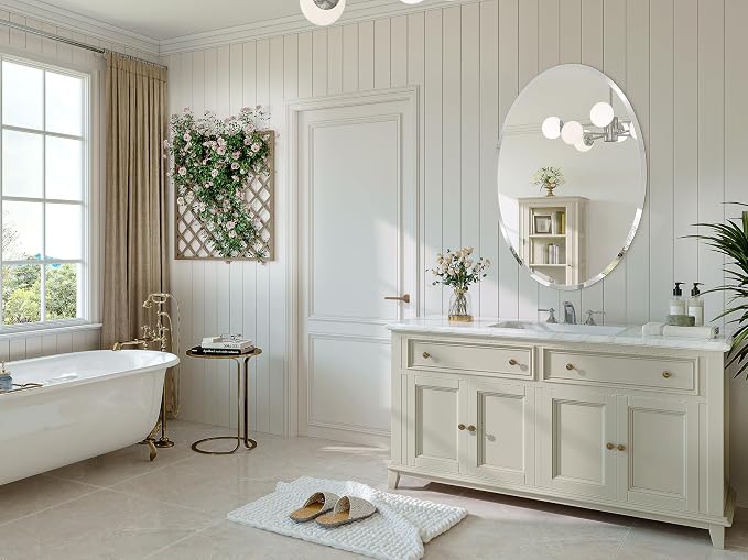 Frameless Oval Mirror, 24"x36" Beveled Bathroom Vanity Mirrors | 20mm beveled edge, 5mm HD glass, frameless, anti-rust, shatterproof, french cleat, horizontally or vertically
