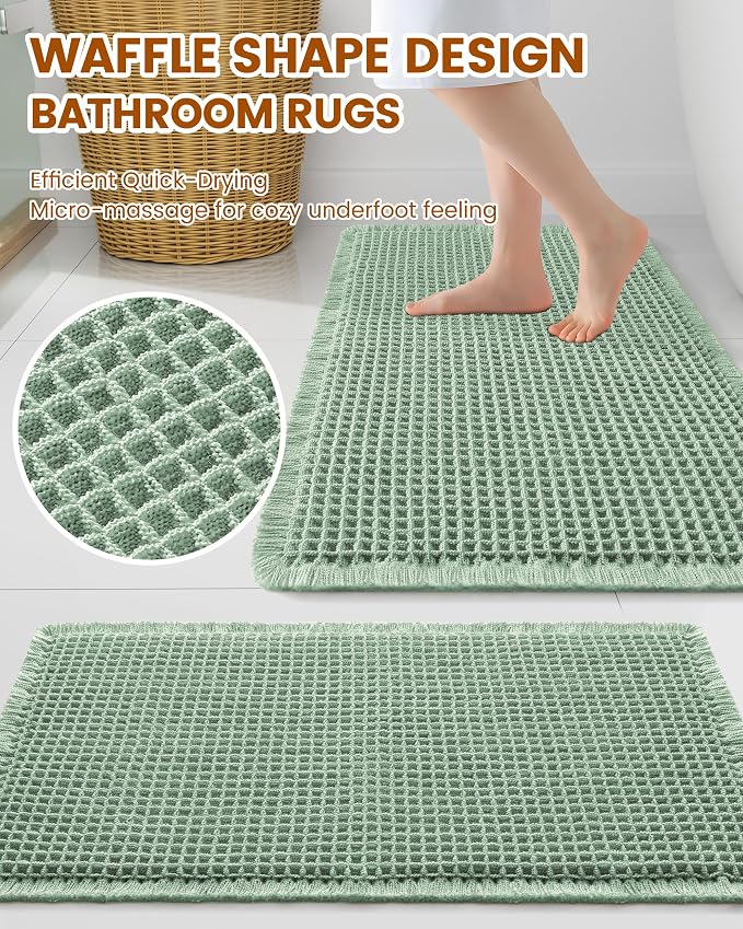 Smiry Waffle Bath Mat 72X24, Extra Soft Absorbent Bathroom Rugs, Sage Green | Non Slip Machine Washable Quick Dry Bath Rugs for Bathroom Floor, Tub, Shower, Home Decor Accessories