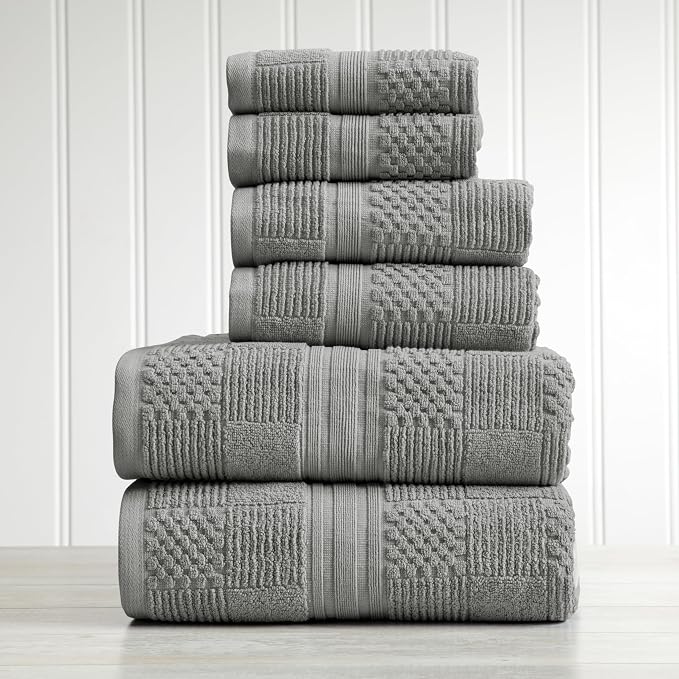 100% Cotton Bath Towel Set | 6-Piece Set | Textured Carbon | Luxury Geometric Design | Absorbent & Quick-Dry Bathroom Towels | Textured and Durable Cotton Towels for Bathroom | OEKO-TEX
