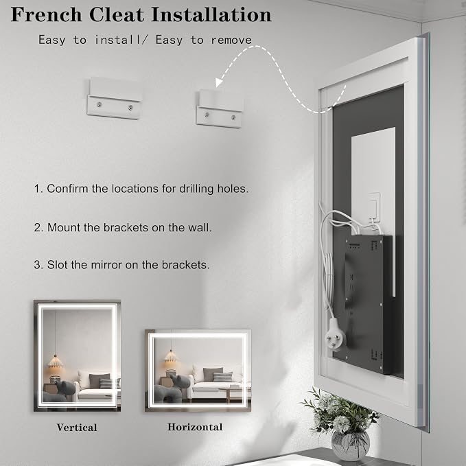 48x36 Led Lighed Bathroom Mirror for Wall, Large Dimmable Vanity Mirror with Lights, Anti-Fog, Shatterproof, Memory， ETL Listed (Backlit and Front Lighted) | Dimmable Vanity Mirror with Lights for Wall, Backlit and Front lit, Anti-Fog, Shatter-Poof, ET...