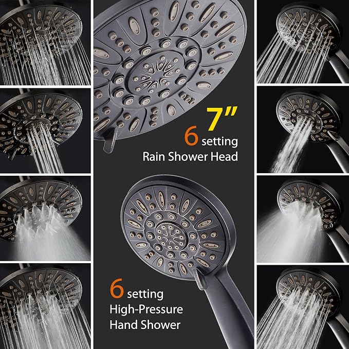 AquaDance 7" Premium High Pressure 3-way Rain & Handheld Shower Head Combo | Enjoy Dual 6-Setting Luxury Shower Heads Separately or Together for the Best of Both Worlds! Stainless Steel Hose - Bronze